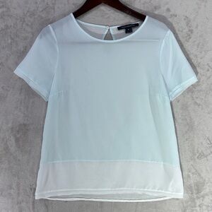 French Connection Soft Blue and White Semi Sheer Women's Top Size M